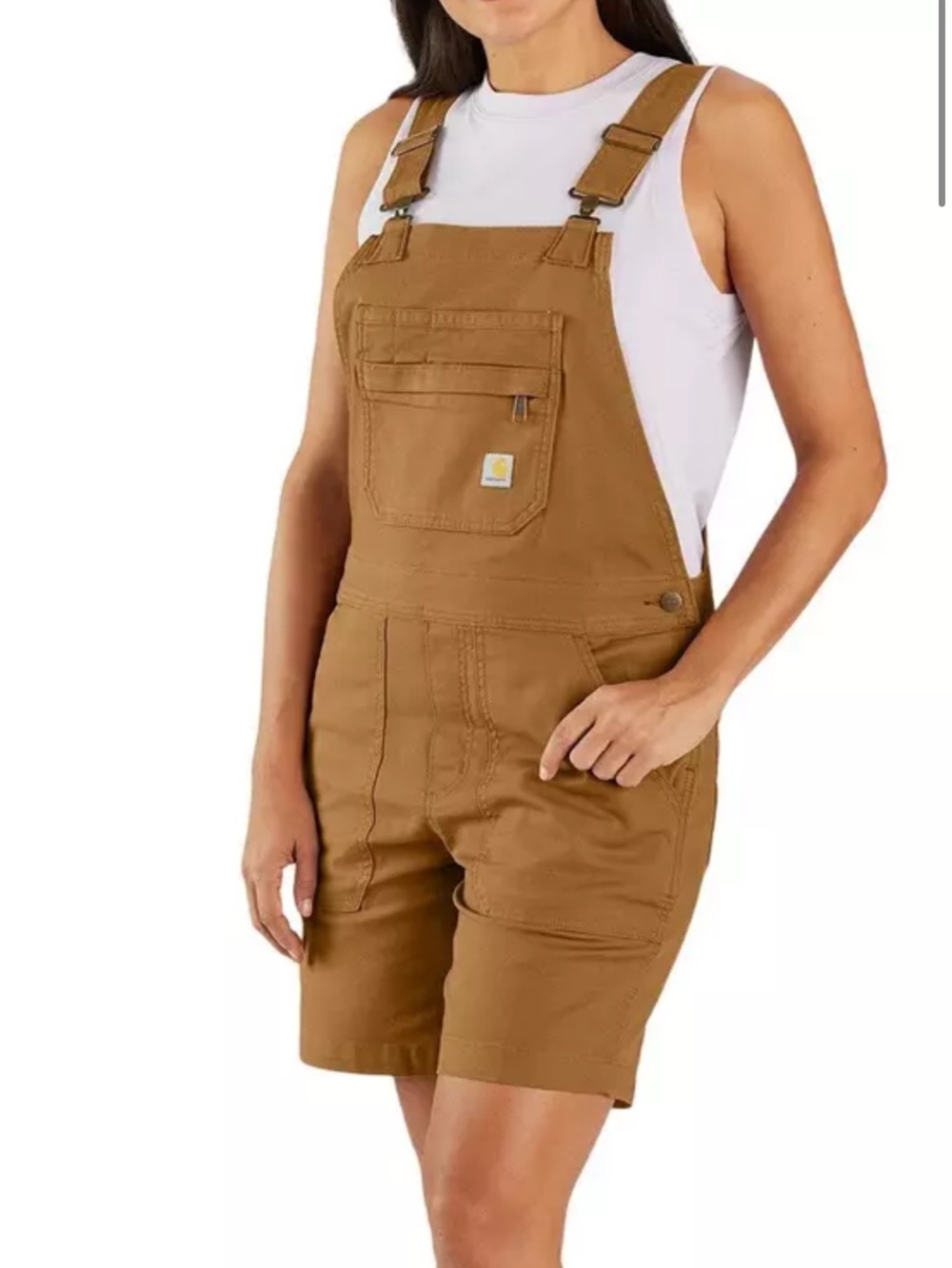 New Carhartt Women’s Tan Rugged Flex Relaxed Fit Canvas Shortall Overalls Medium